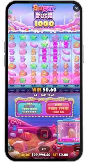 Sugar Rush 1000 winning cluster with tumble mechanic