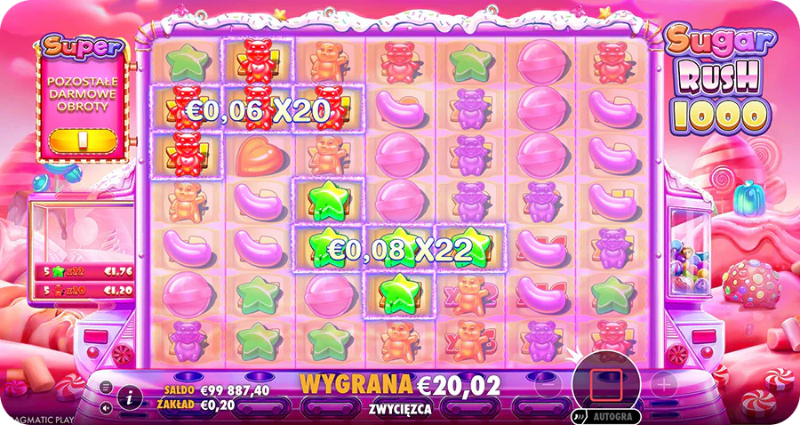 Funkcja Multiplier Spots w Sugar Rush 1000 max win z mnożnikami rosnącymi do 1 024x
