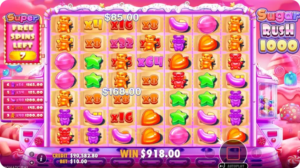 Multiplier Spots feature in Sugar Rush 1000 max win with multipliers increasing up to 1,024x