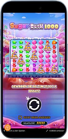 Sugar Rush 1000 Startbildschirm mit Multiplikatoren